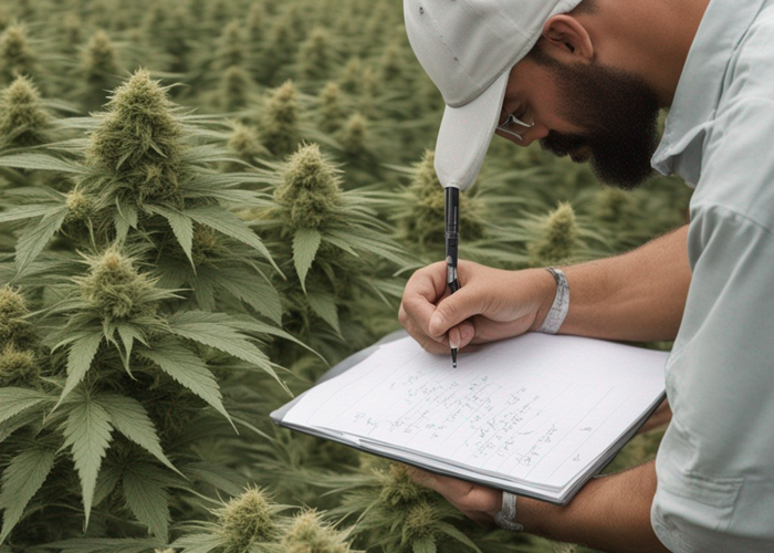 marijuana grower writing down important details